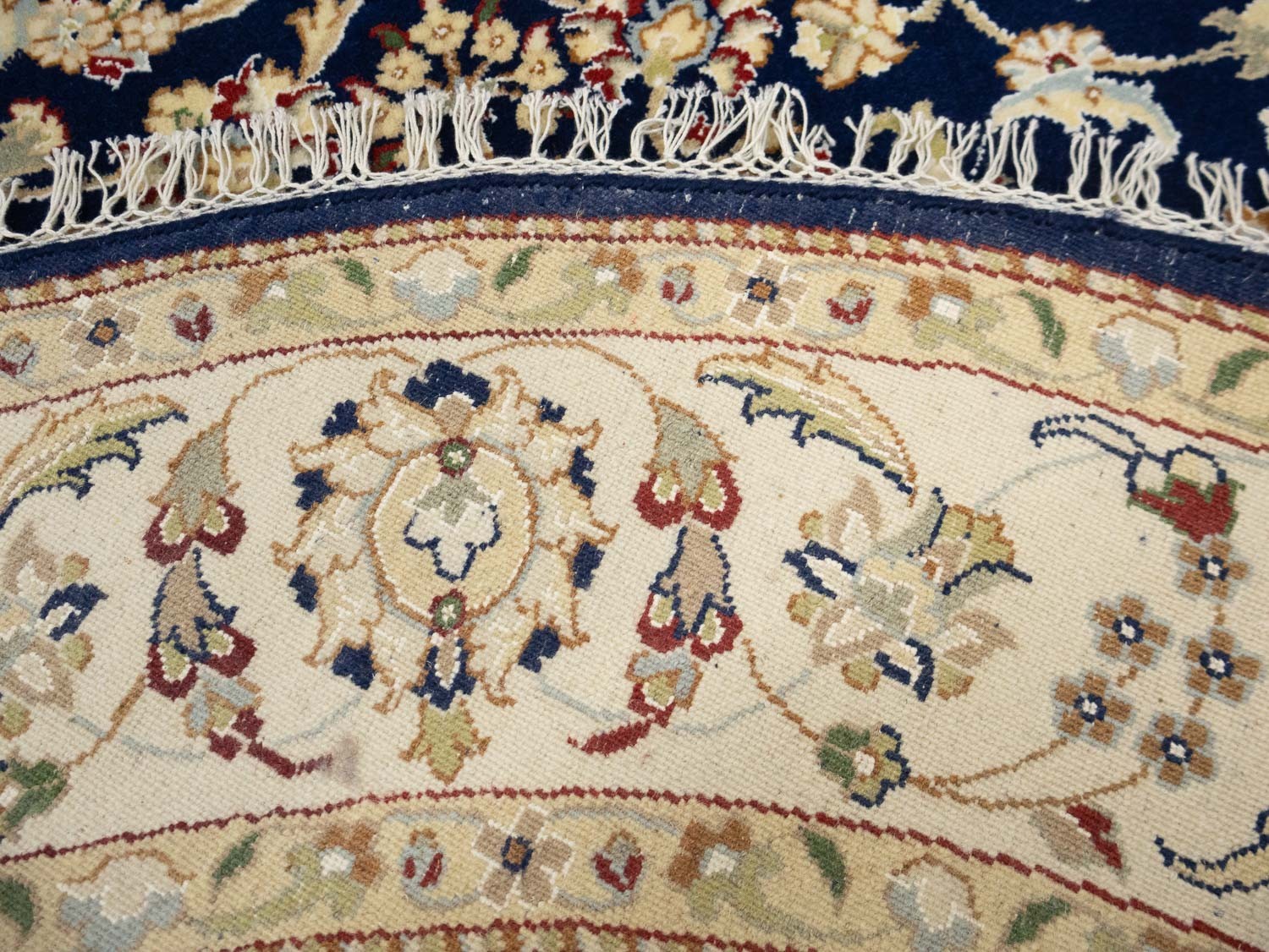 5×5 Handmade Indo-Nain Oriental Round Rug Floral Style Entryway Carpet