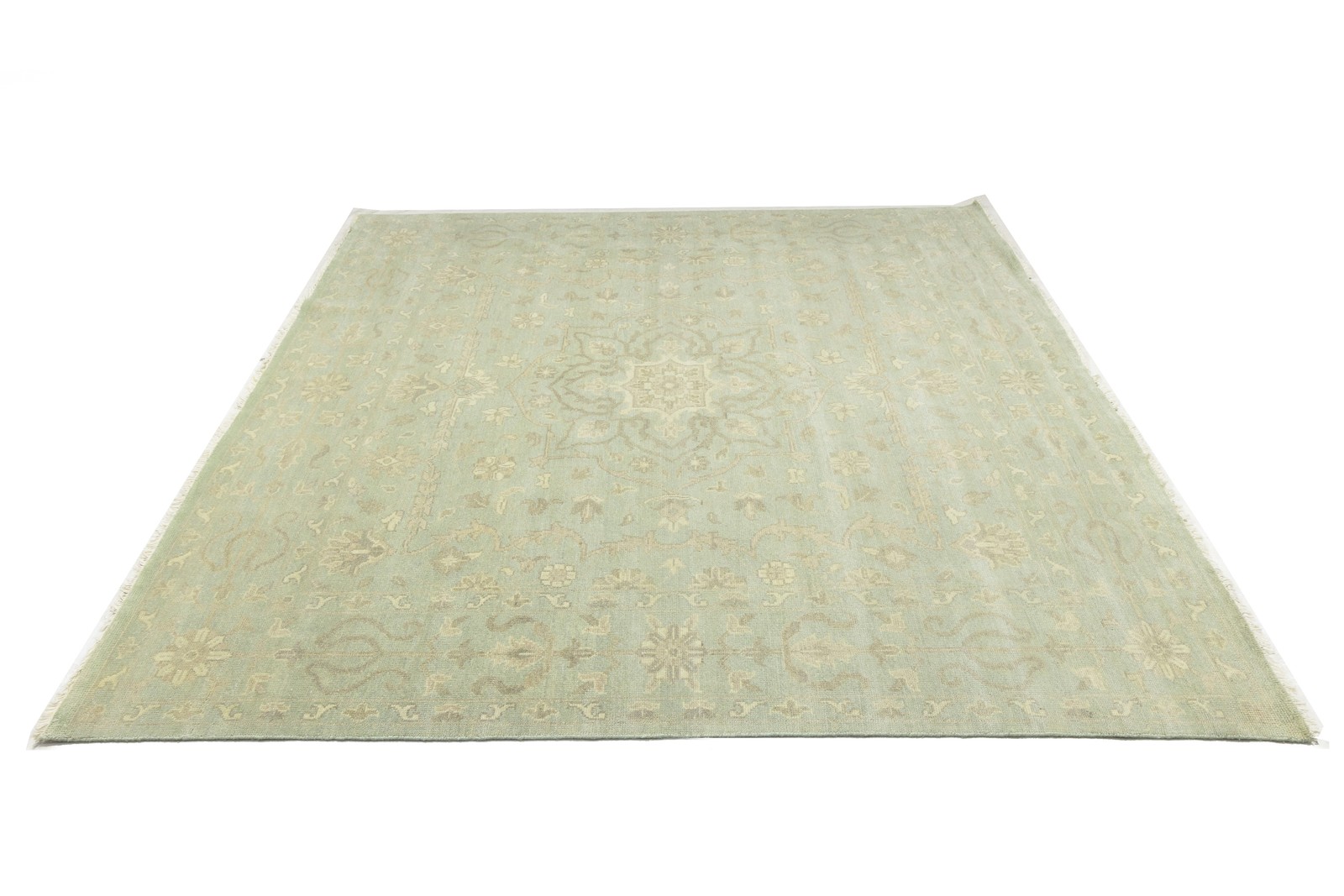 Handmade Floral Transitional Round Oriental Rug Muted Aqua Green Carpet 10X10 ft