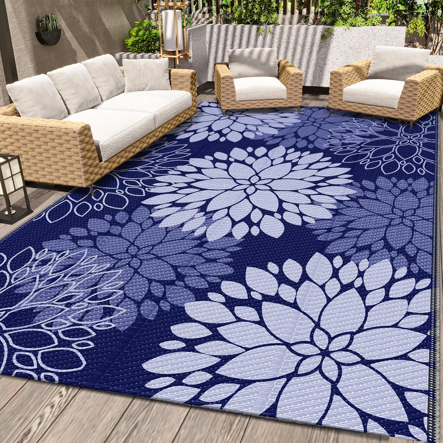 Luxstep Outdoor Rug Waterproof Outdoor Plastic Straw Rug Reversible Patio Rug Ma