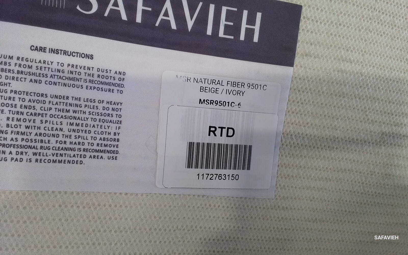 BEIGE / IVORY 6′-0″ x 9′-0″ Back Stain Rug, Reduced Price 1172763150 MSR9501C-6