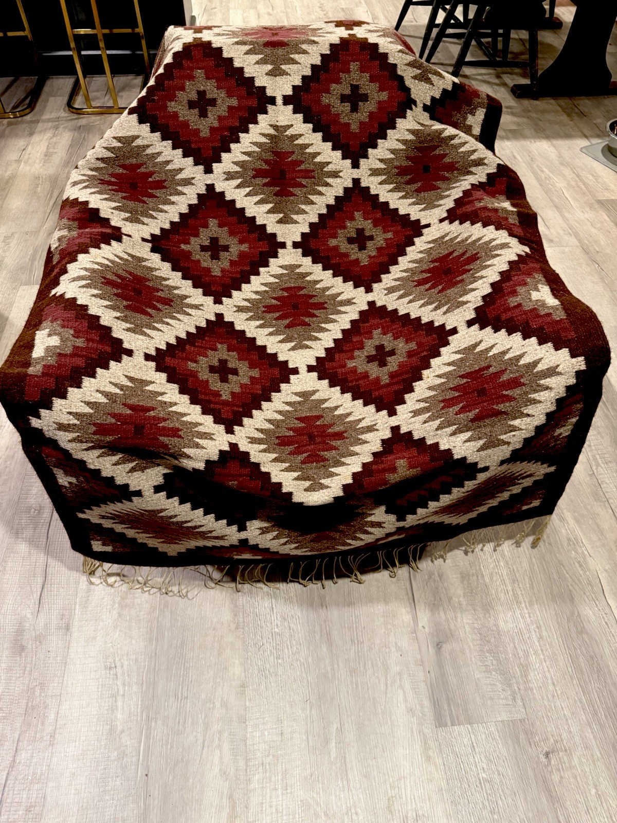 VTG Woven Floor Rug Fringe Native American Wool Textile Southwestern 70 x 40 in.
