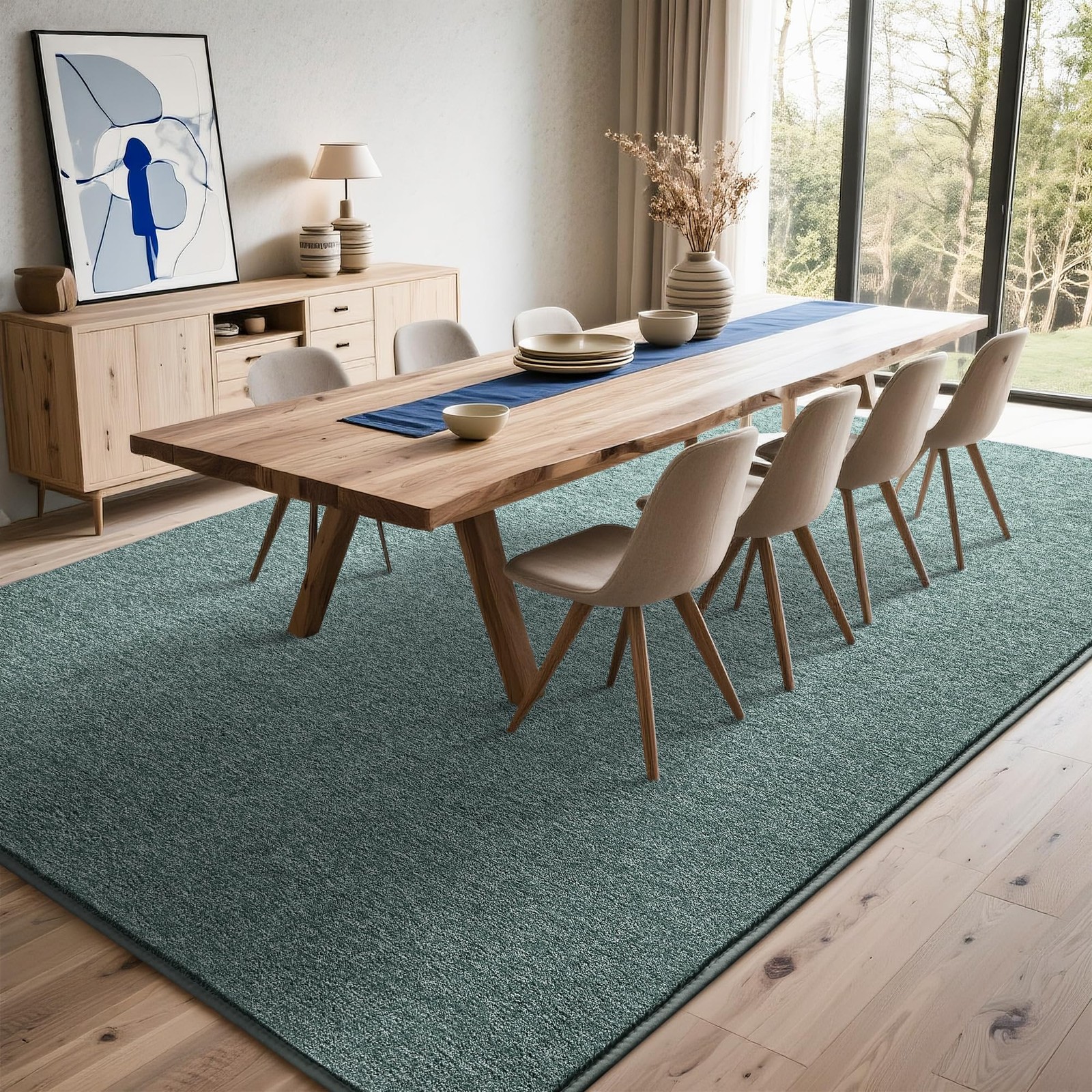 Area Rug 7×10 Grey Green Soft Memory Foam Washable Non-Slip – Living Room
