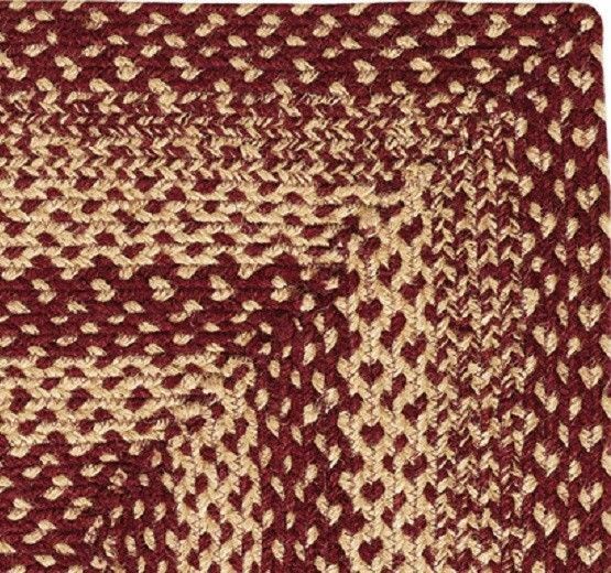 Country Farmhouse Braided Rug Burgundy Red & Tan Rectangle with Non-Slip Pad
