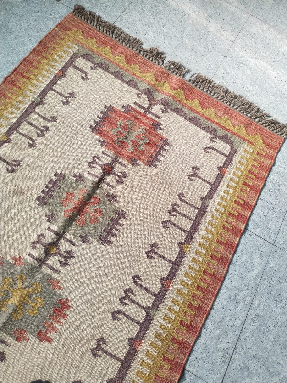 Handwoven Wool Jute Kilim Rug – Boho Area Rug, Rustic Living Room Carpet, Natura