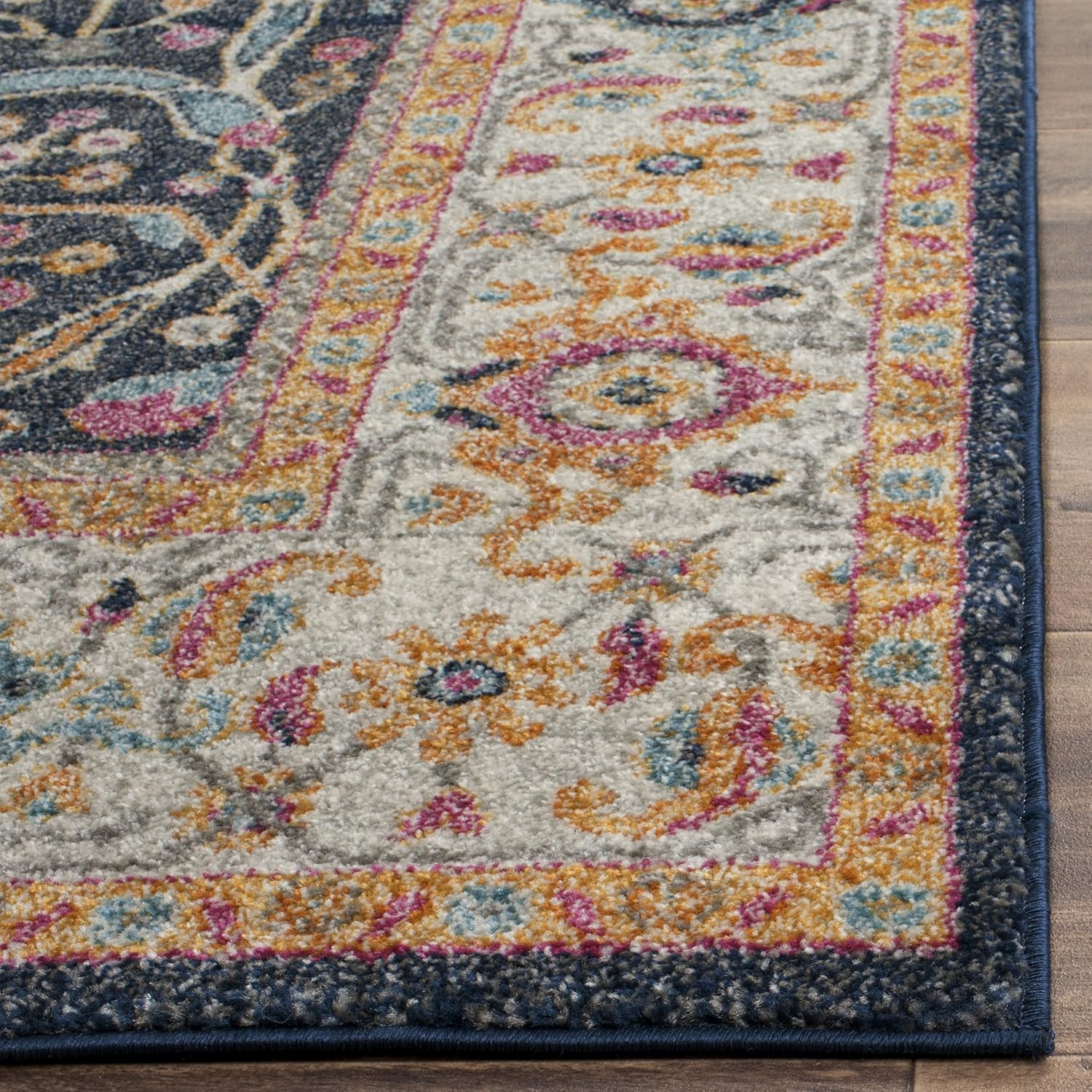 Madision Collection 9′ x 12′ Area Rug, Navy & Cream, Easy Care, Non-Shedding