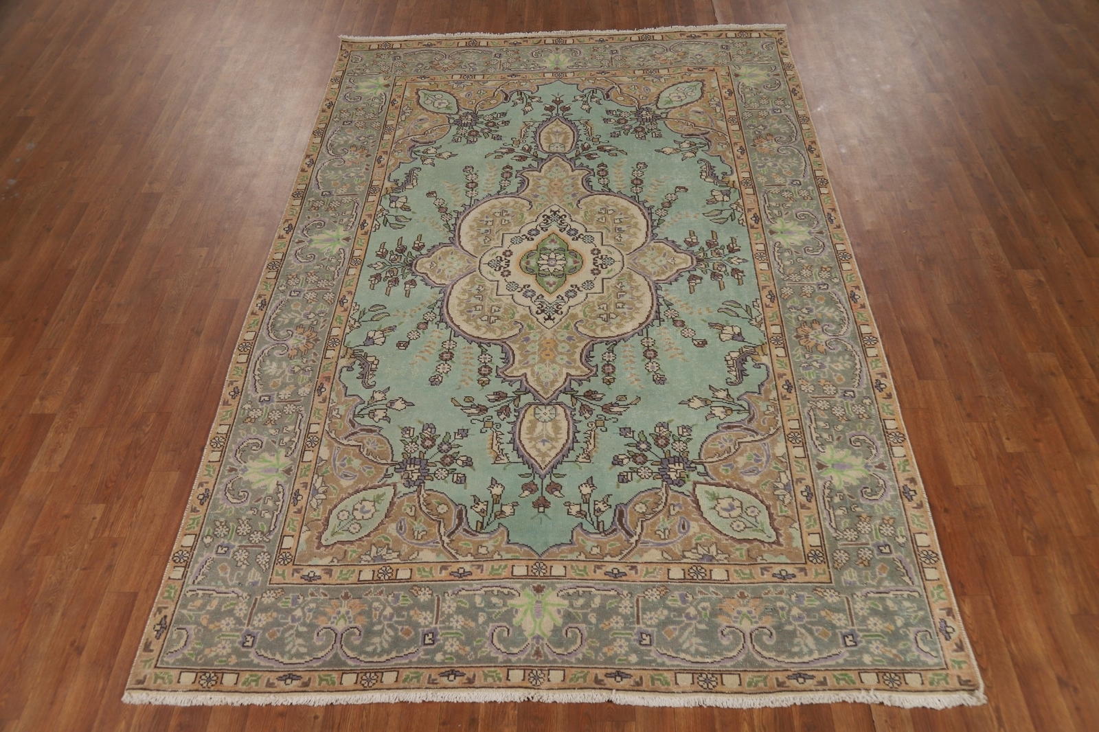Aqua Green Medallion Tebriz Floral Area Rug 6×9 Wool Hand-knotted Room Size Rug