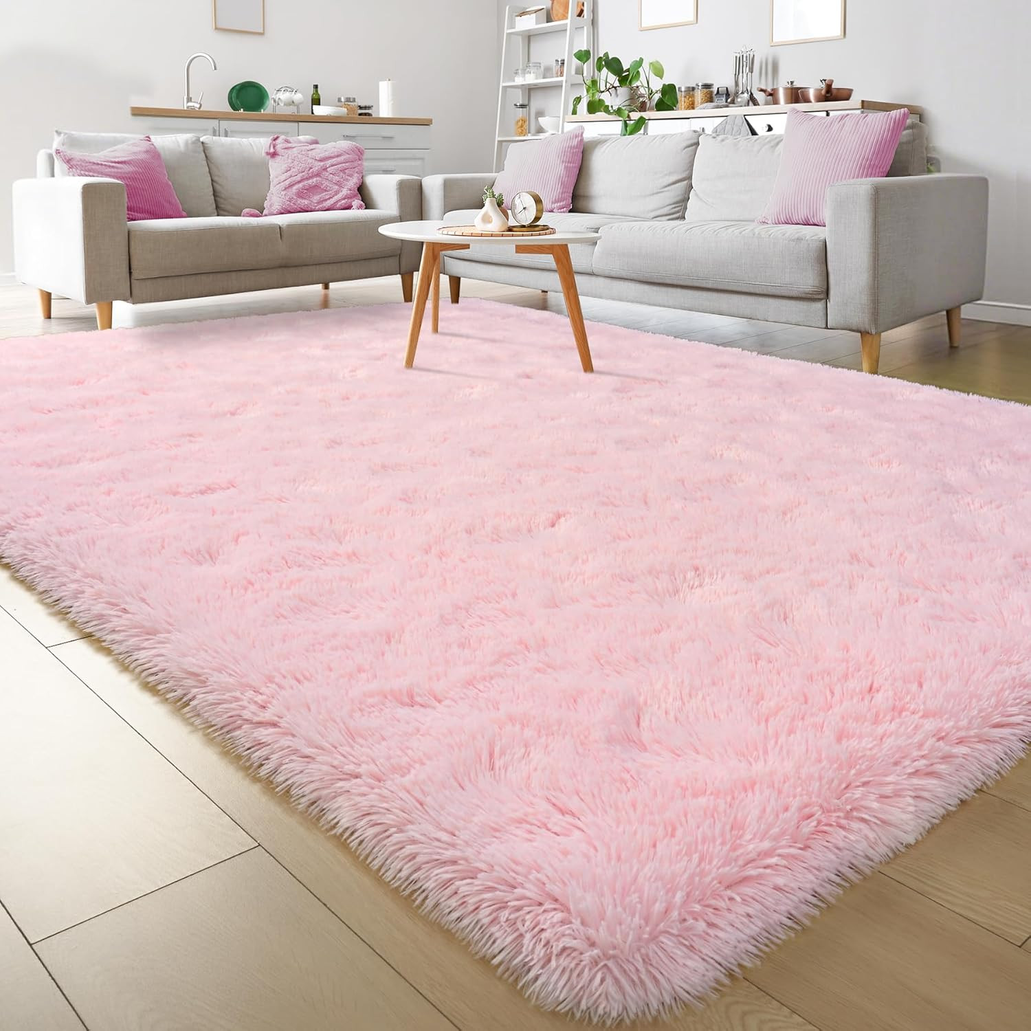 Fluffy Pink Area Rugs for Bedroom Girls Room, 4X5.3 Cute Shag Kids Room Rugs Nur
