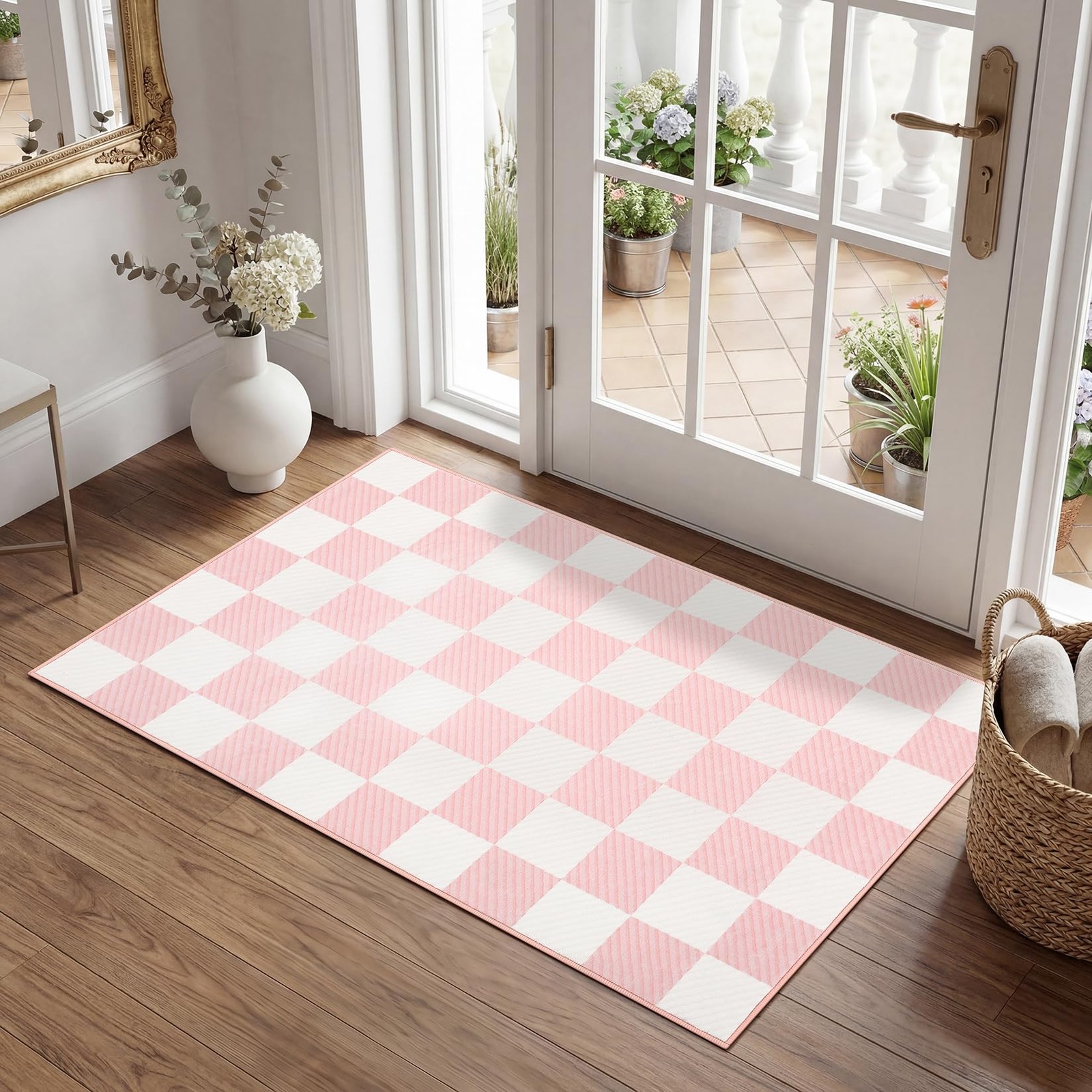 Garvee Pink Checkered Rug 2’x3′ Area Rug
