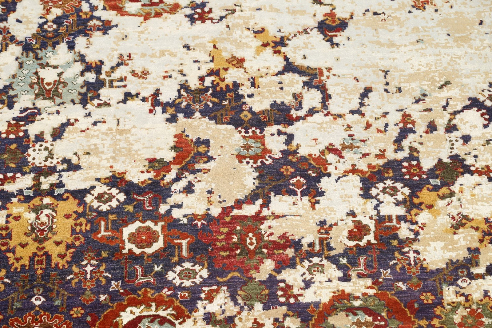 Handmade Vegetable Dye Distressed Rug 8×10 Ft Abstract Wool & Silk Carpet