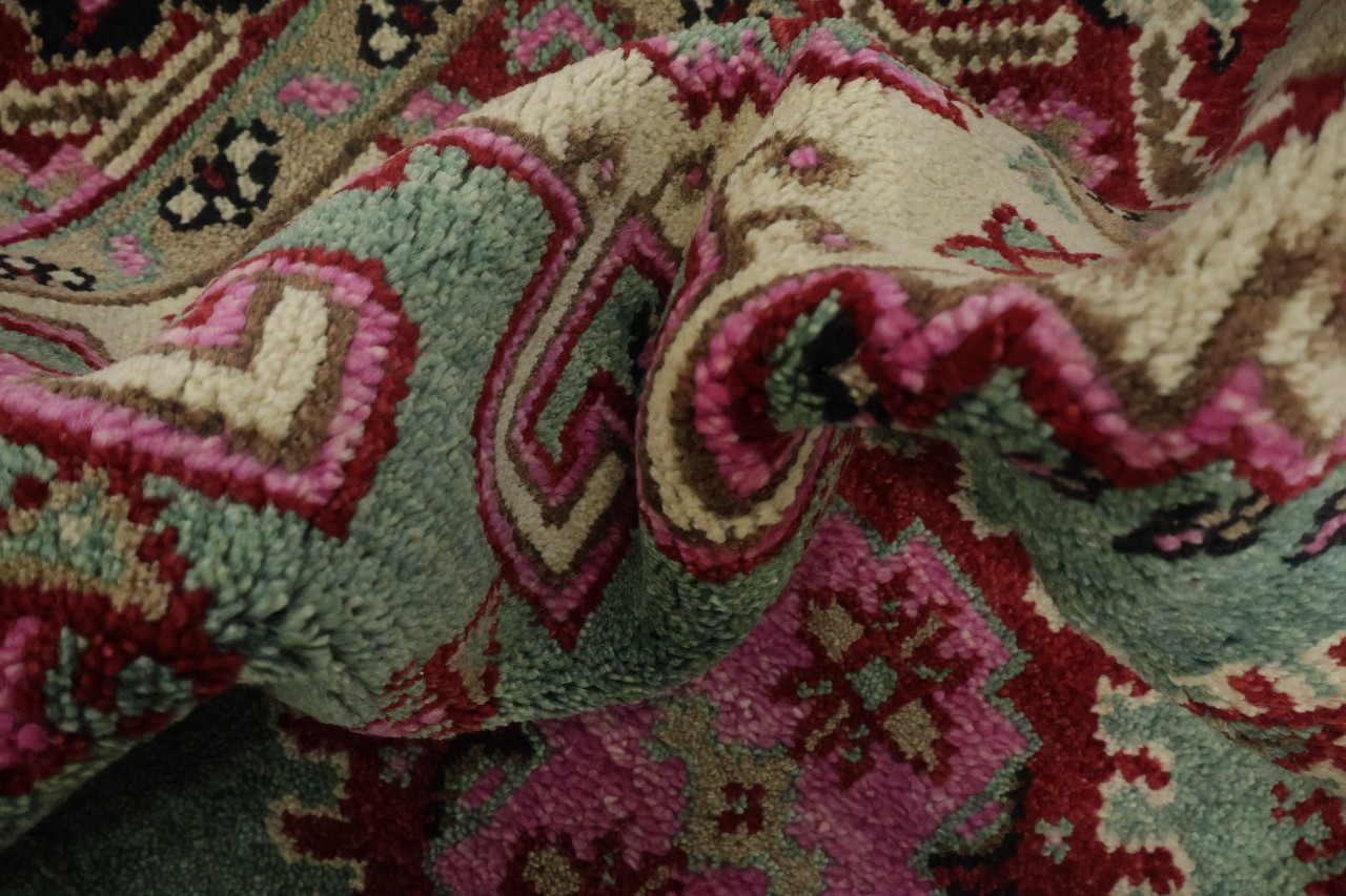 Elegant Turquoise and Coral 6×9 Traditional Hand-Knotted Wool Area Rug