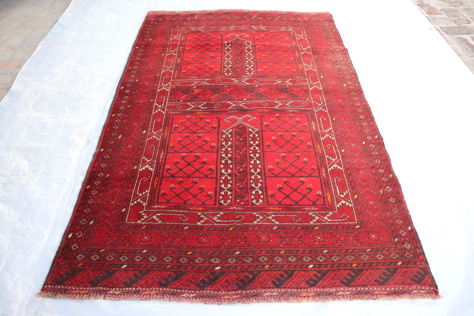 Afghan Parda Design Rug 4×6 Hand Knotted Turkmen Oriental Rug- Living Room Rug