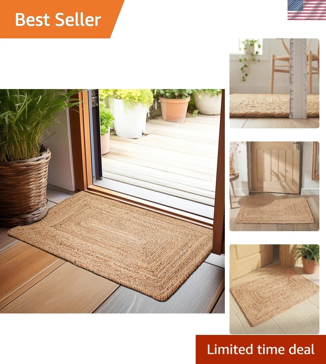Handmade Reversible Jute Rug 2’x3′ – Aqua Blue Plaid for Coastal & Farmhouse