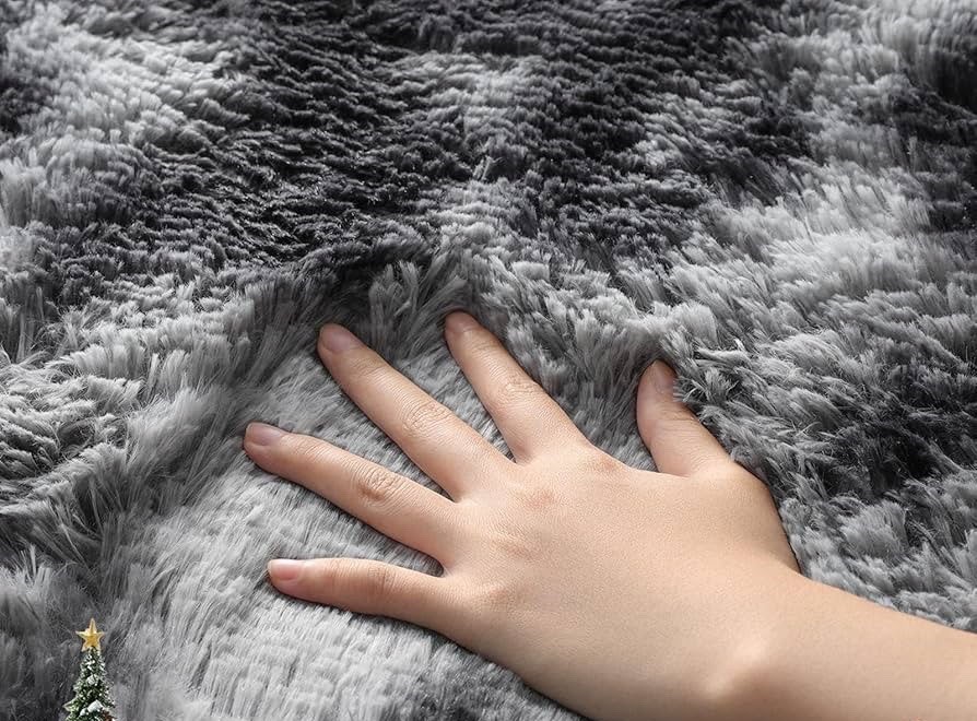 Tie-Dyed Black&Grey Area Rugs for Bedroom Living Room, Fluffy Shag Fuzzy Carp…