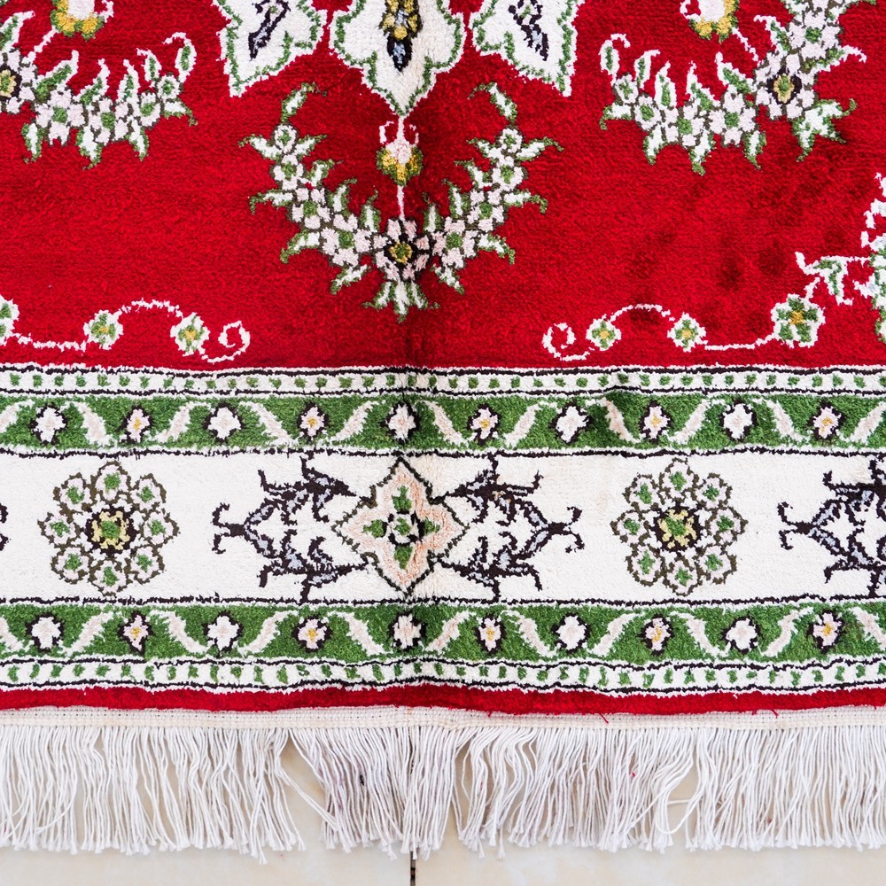 Square 3x3ft Red Silk Traditional Rug Hand Knotted Carpet for Entryway 362C