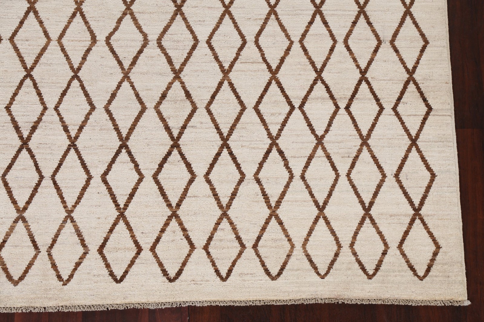 Trellis Moroccan Oriental Area Rug 5×7 Ivory & Brown Wool Hand-knotted Carpet