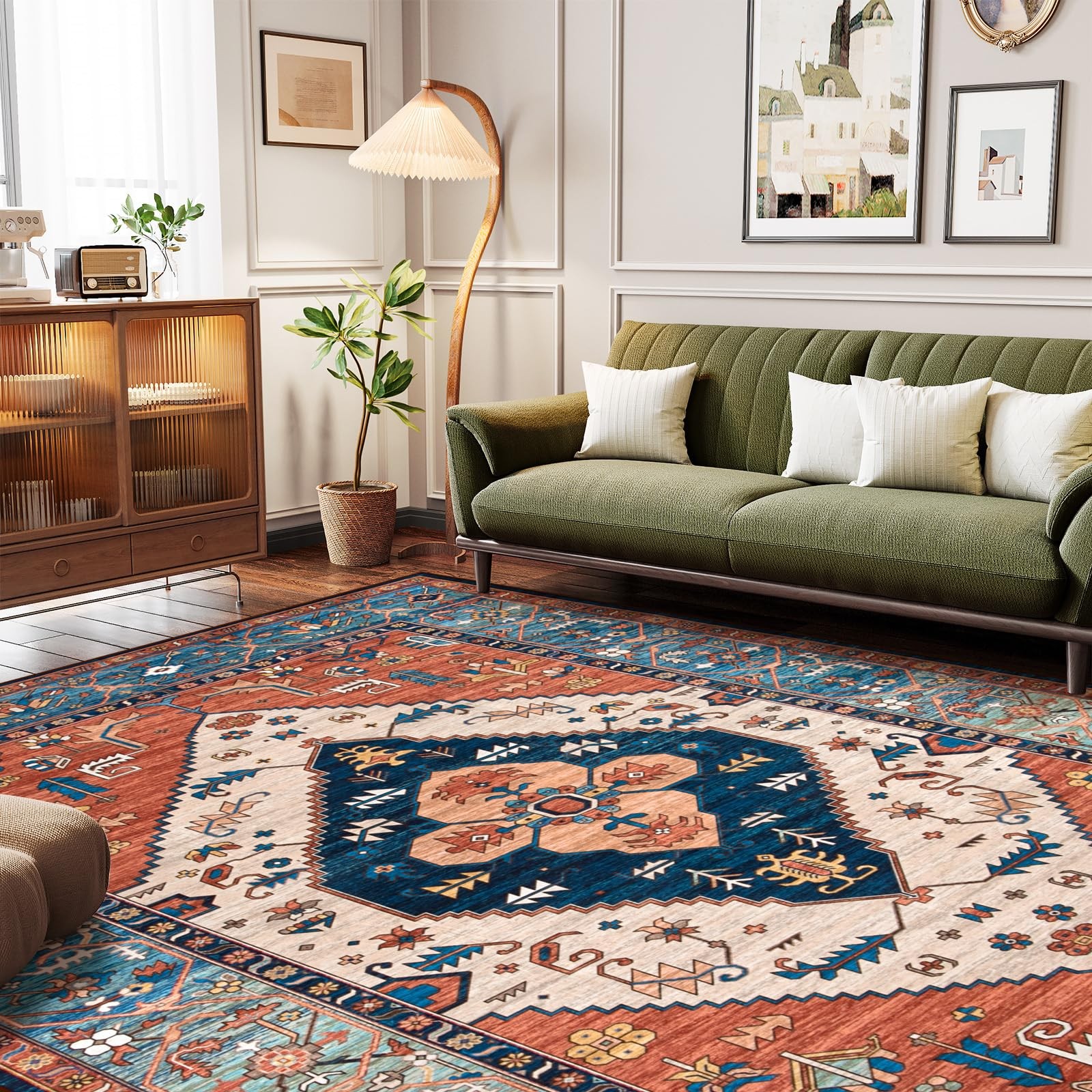 Oriental Washable Rug 6×9, Non-Slip Ultra-Thin Living Room Area Rug, Stain Re…