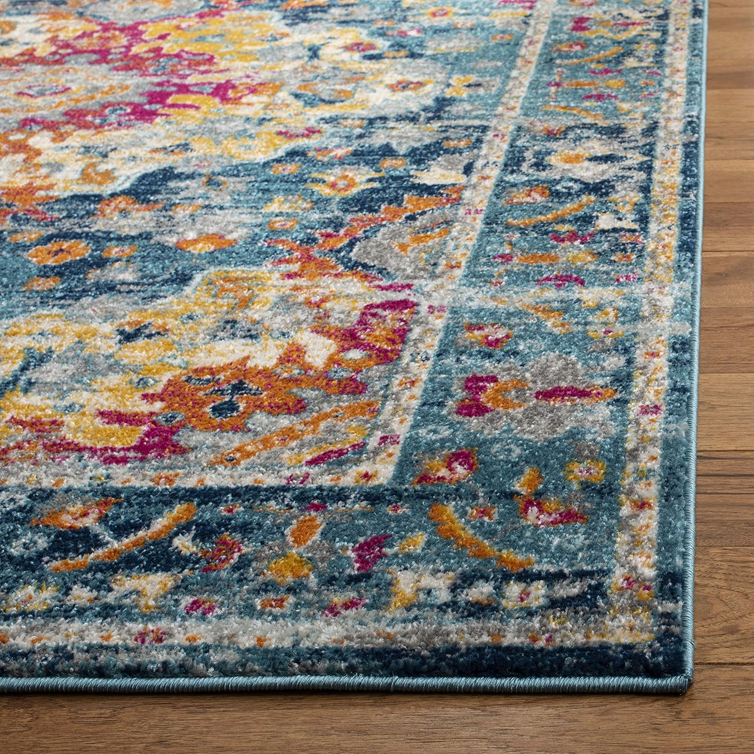 Boho Chic Madison Area Rug 9′ x 12′ – Teal & Fuchsia, Non-Shedding, Easy Care