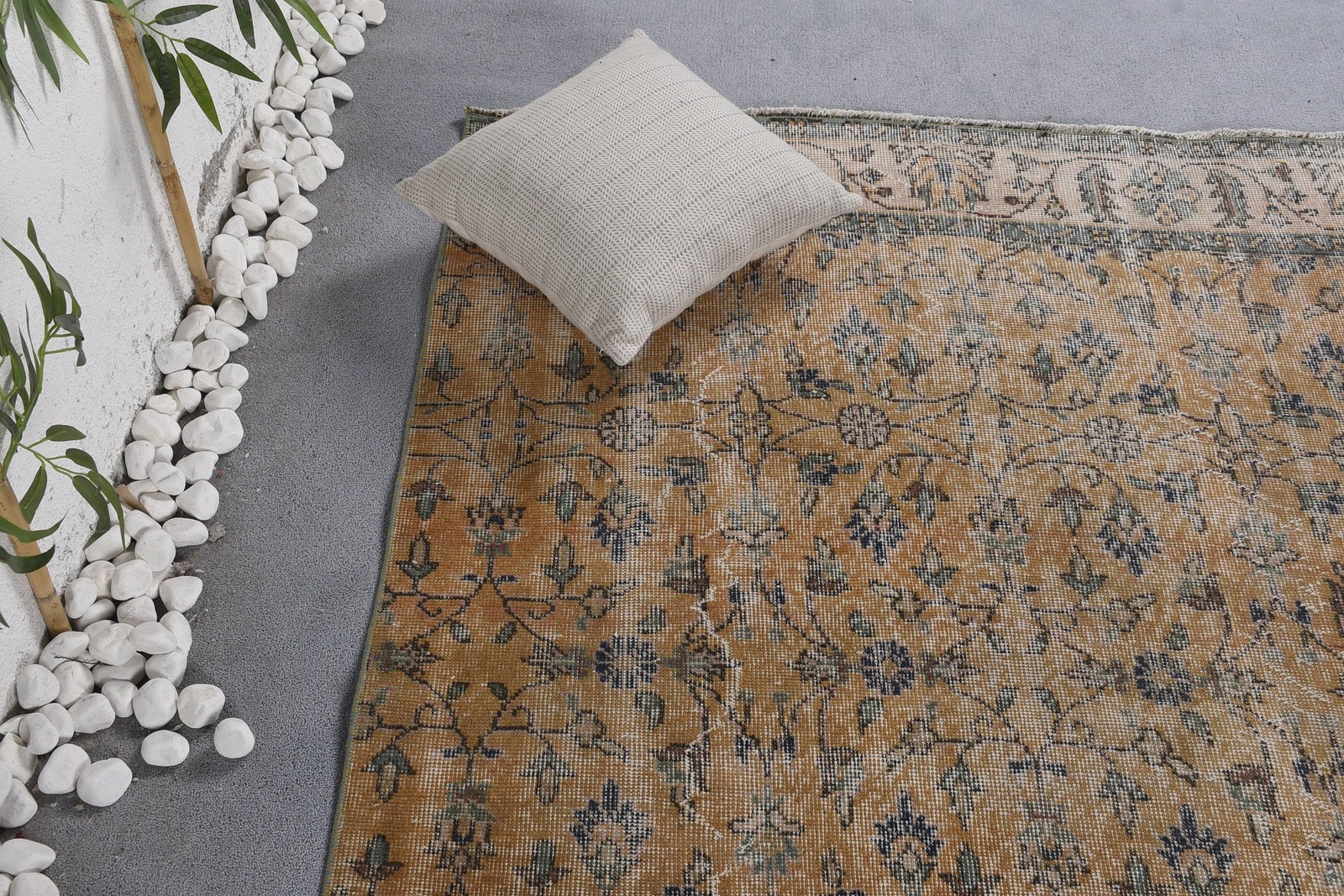 Turkish 4,5×9,5 ft Rug, Vintage Rug, Beige Floral Rug Wool