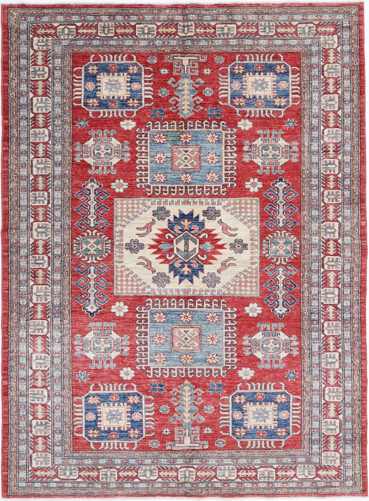 5.7×8 ft Hand Knotted Tribal Area Rug for Living Room Decor. 100% Wool