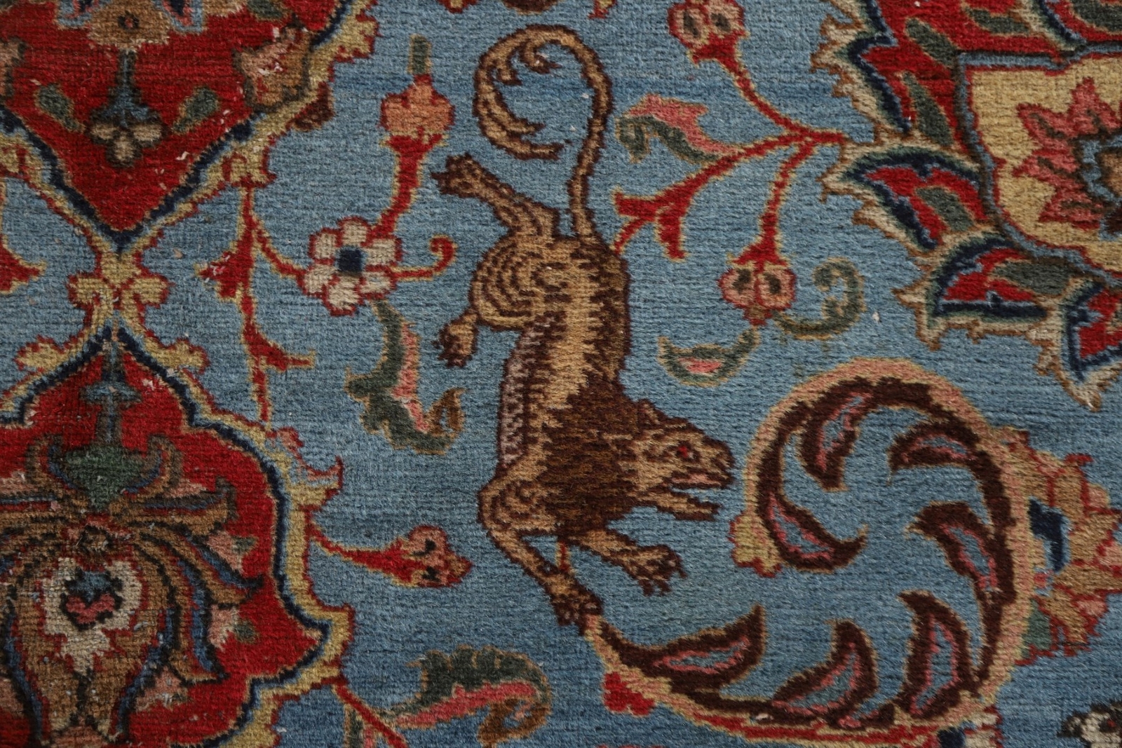 Vegetable Dye Light Blue Tebriz Handmade Floral Animal Design Antique Rug 8’x12′