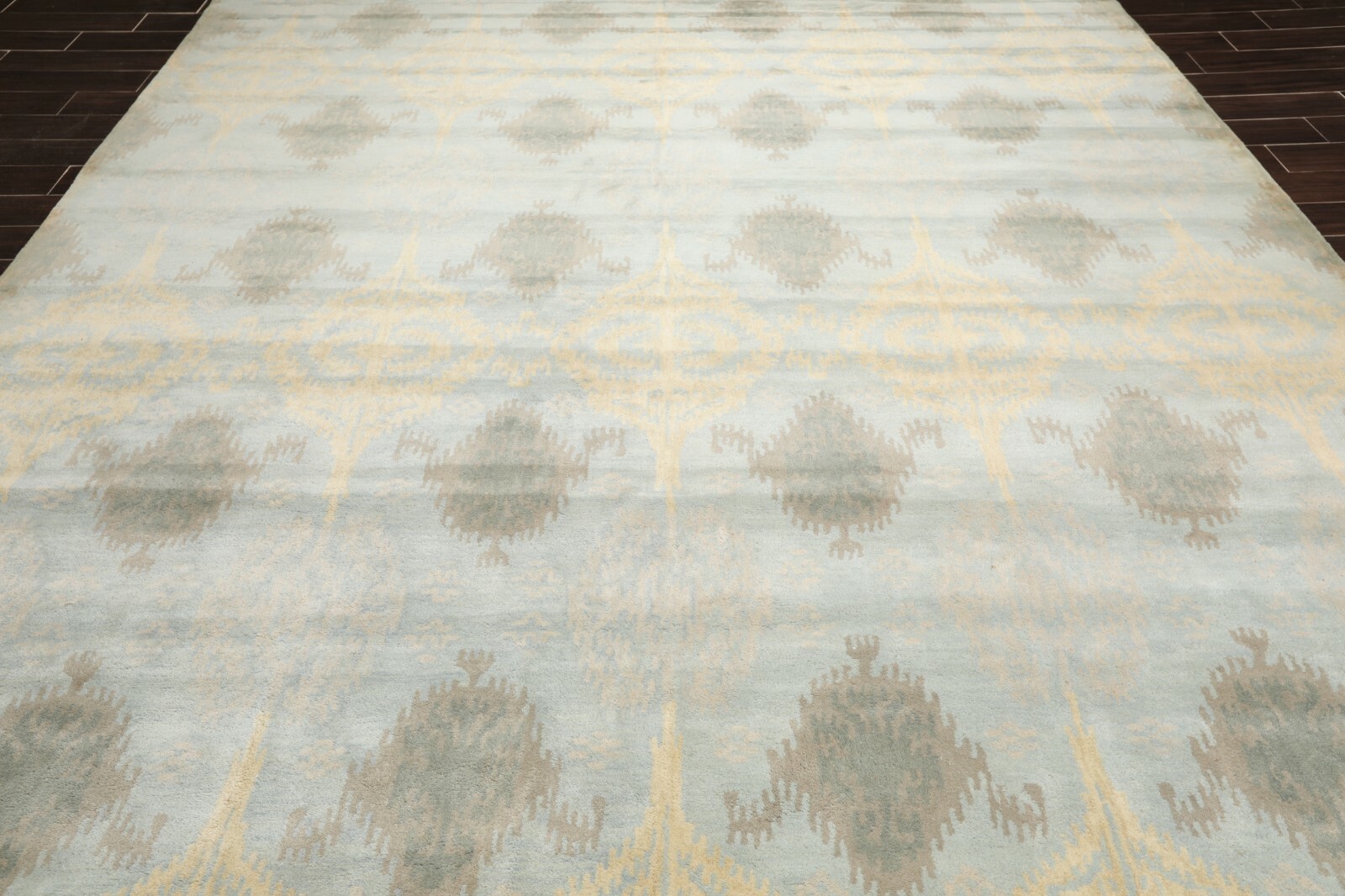 9’4” x 13’3” Handmade 100% Wool Ikat Modern Oriental Area Rug Light Blue