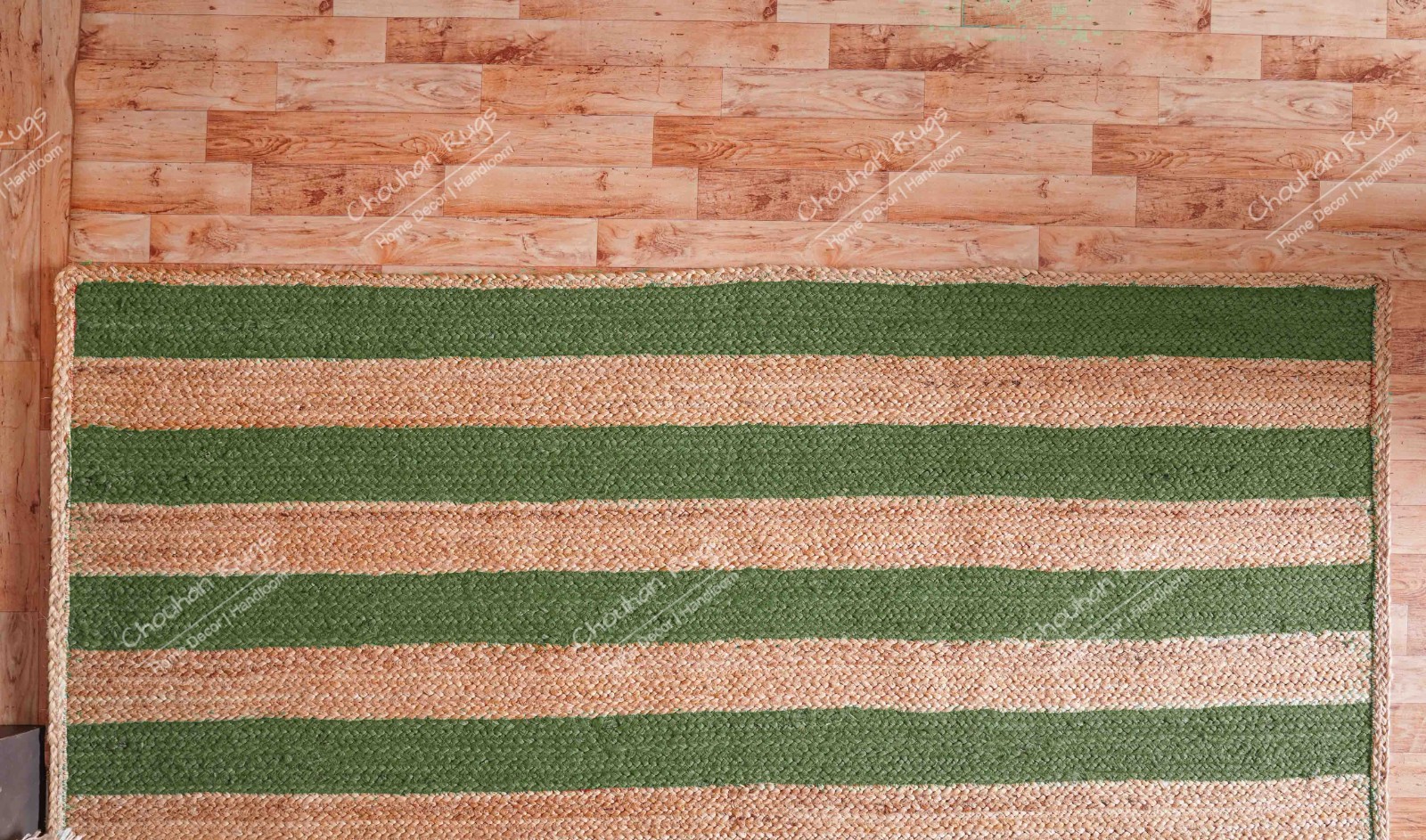 Natural With Dark Green Stripes Jute rug home and living Eco Friendly rug