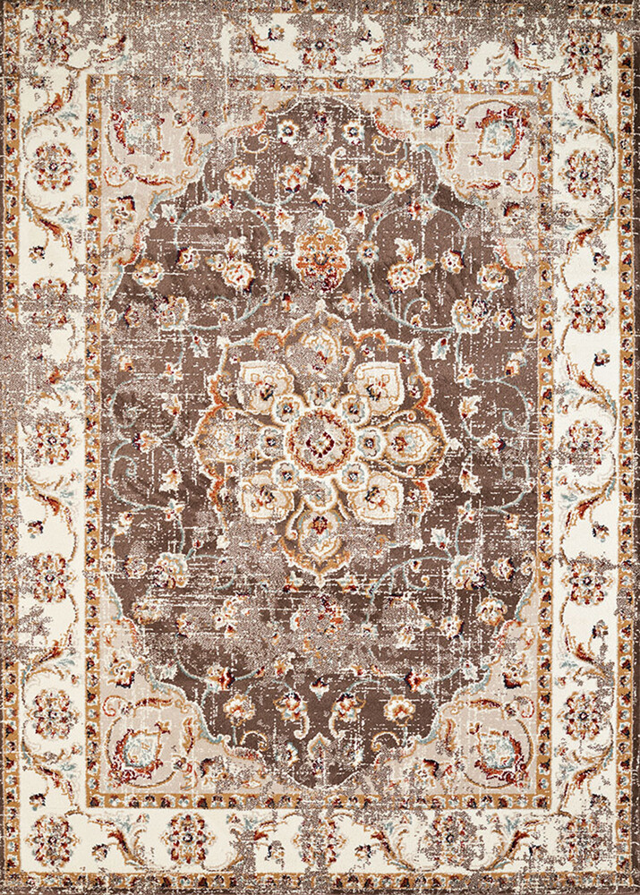 Ivory Bordered Vines Leaves Medallion Runner 3001-00494 – Aprx 1’10” x 7’2″