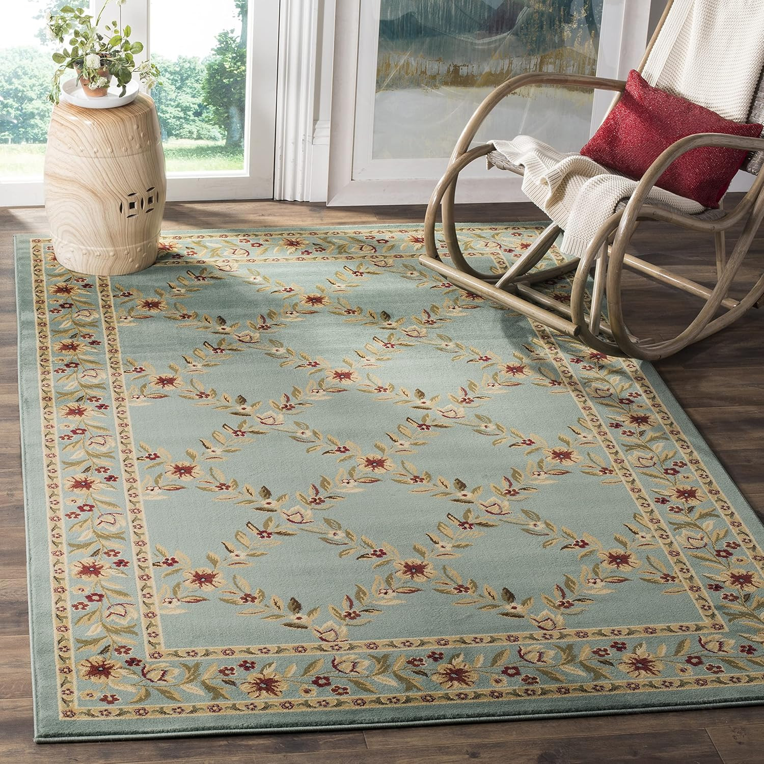 Lyndhurst 6’7″ x 9’6″ Blue Floral Area Rug – Non-Shedding, Easy Care