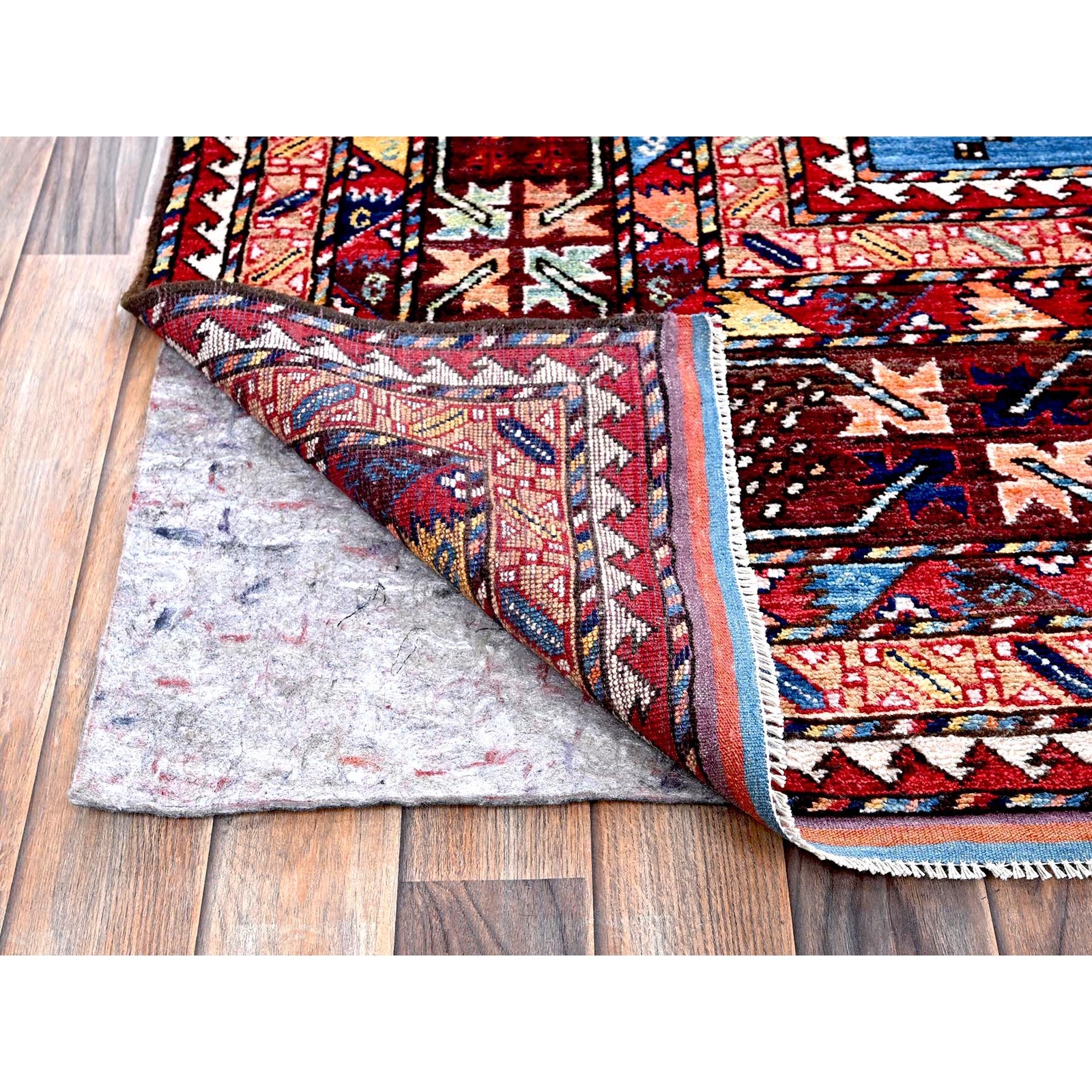 10’1″x13’4″ Blue Afghan Caucasian Design Revival Hand Knotted Soft Wool Rug R563