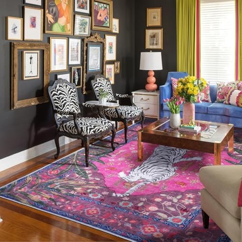 5×7 FT Leopard Rug for Living Room Leopard Vintage Animal Rug 5X7 FT Hot Pink