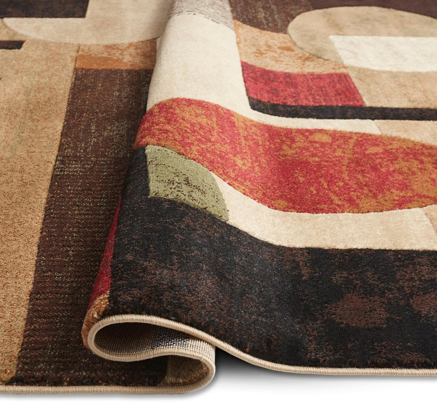 Stylish Tribeca Jasmine Geometric Area Rug in Brown/Red 6’7″x9’10