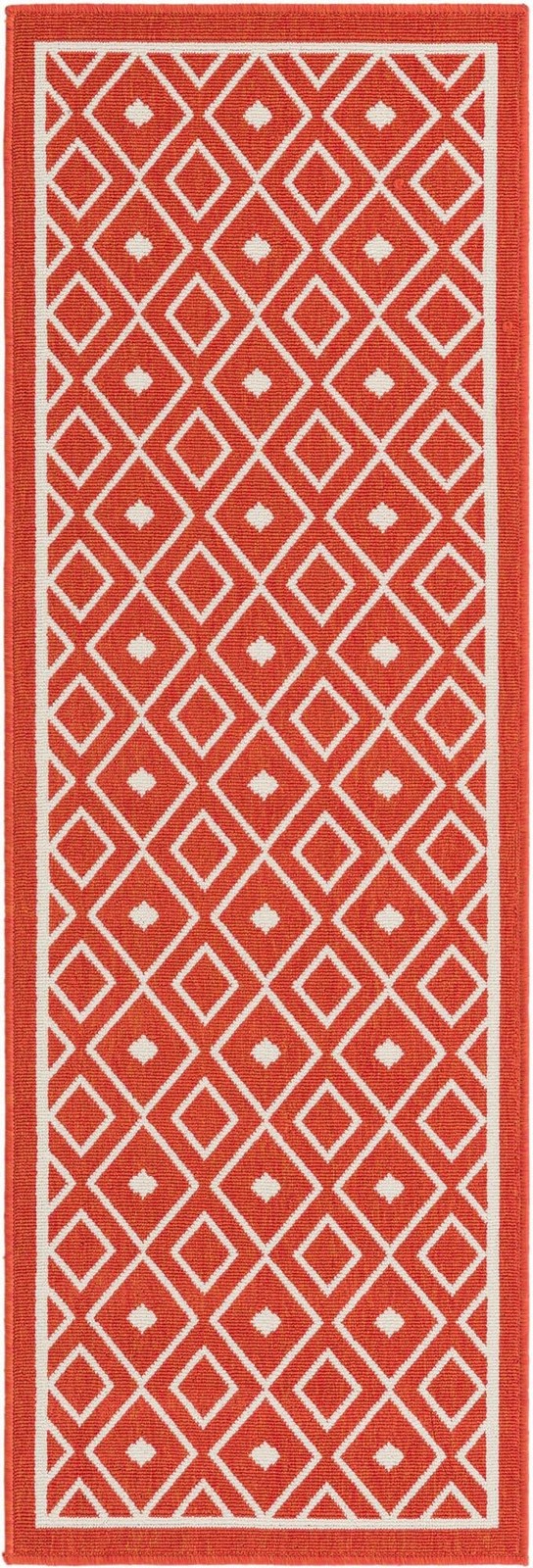 Outdoor Trellis Collection Area Rug – Kafes (2′ x 6′ 1″ Runner, Rust Red/ Ivory)