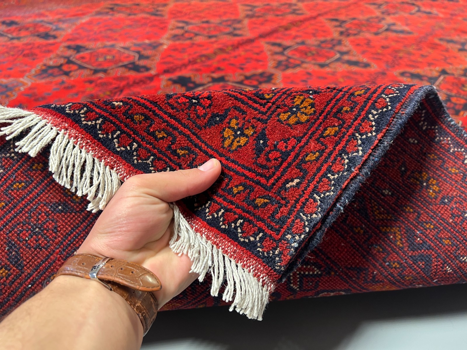 9’11 x 13’3 Ft Striking Afghan Tribal Hand Knotted Wool Rug Red Navy Geometric