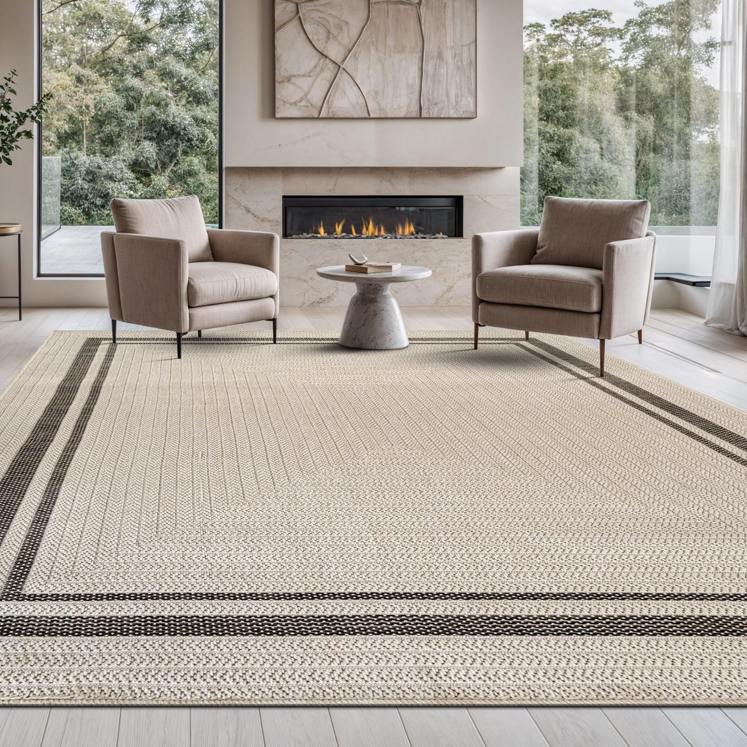 Beverly Rug Easy Jute Bordered Rug 10X14 Washable Large Indoor Outdoor Area Rugs