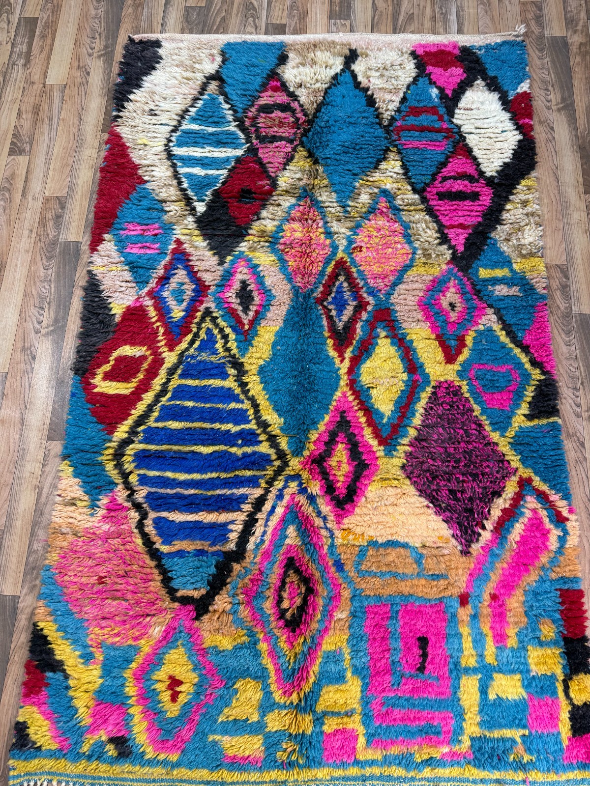 Colorful Moroccan Berber Rug 7.9×4.8 ft | Handmade Wool Boho Art Carpet