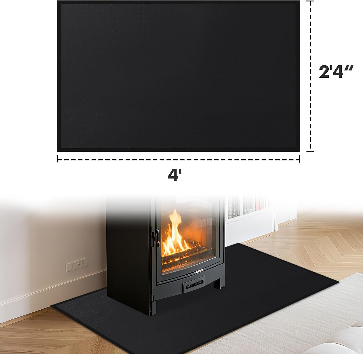 Hearth Rugs for Fireplaces Fire Resistant, 4′ X 2’4″ X 0.04”, Black | 1800°F Fi