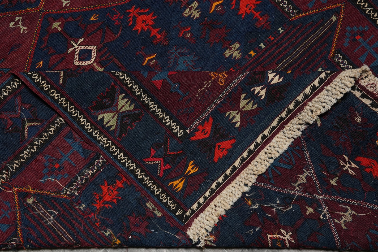 5 x 14.4 Antique Russian Sumaak Kilim Rug Eagle Kazak Pattern 1940’s #B-78955
