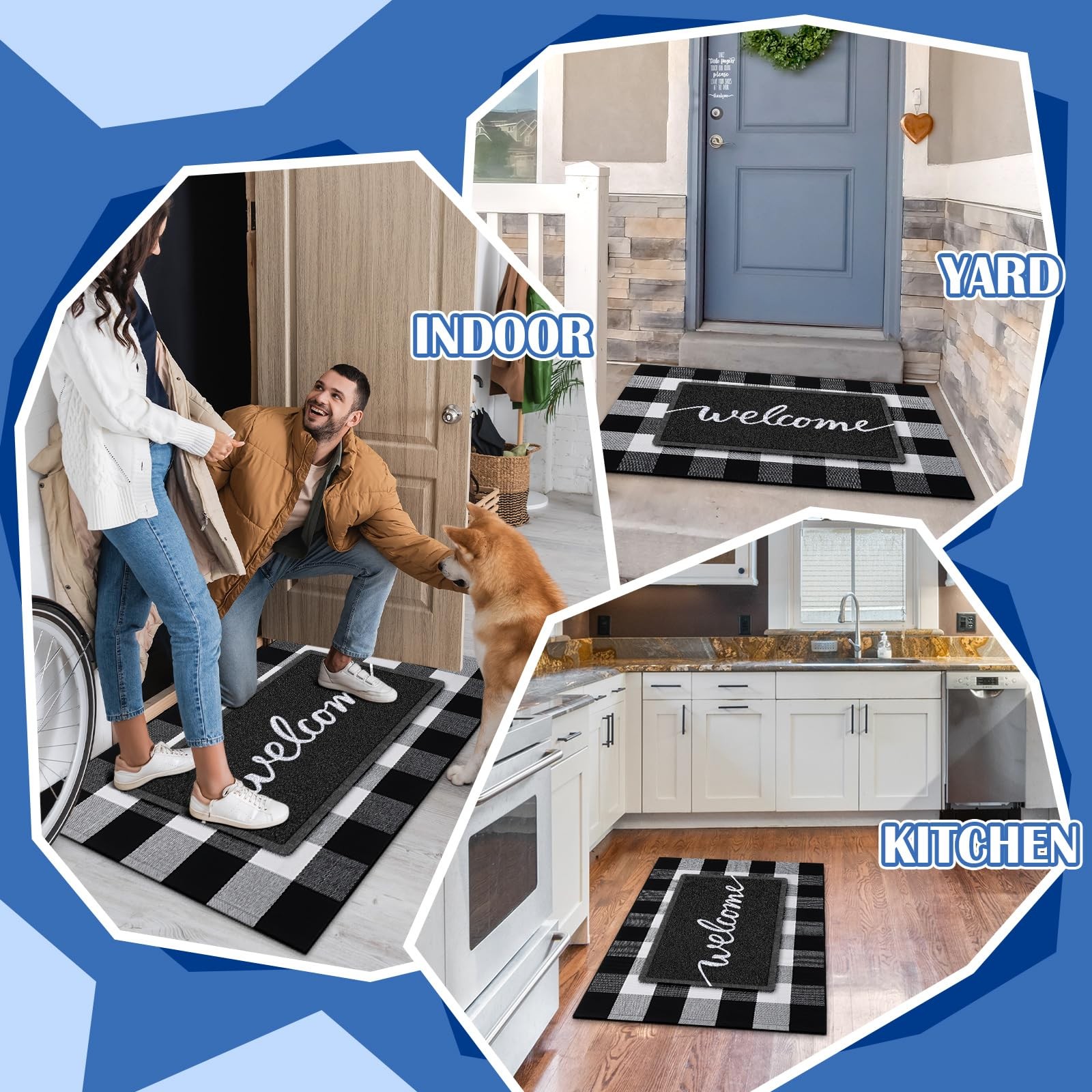 2 Pcs 30” x 18” Doormat 43” x 27.5” Black and White Layered Rug for Front…
