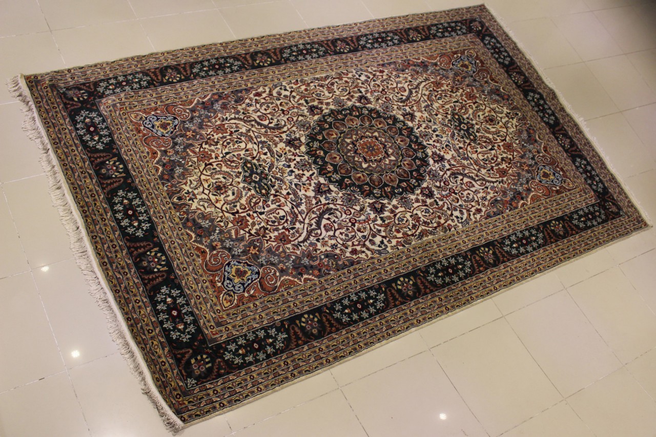 Rugstc 8×10 Senneh Pak Persian Ivory Rug, Hand-Knotted,Ispahan with Silk/Wool