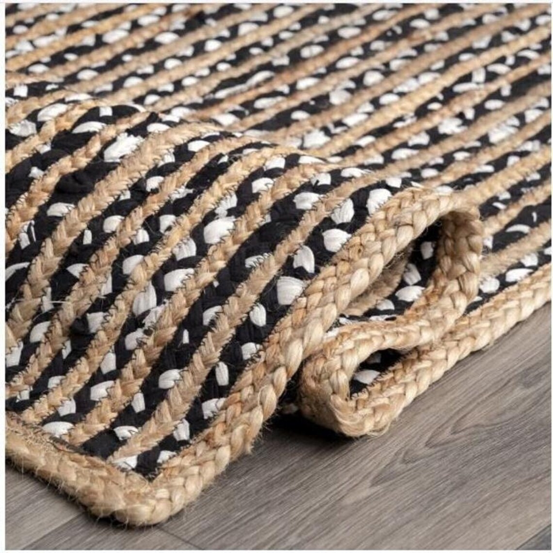 Area Rug Cotton & Jute Mix Rug Hand Braided Rectangle Rug for Home Decor