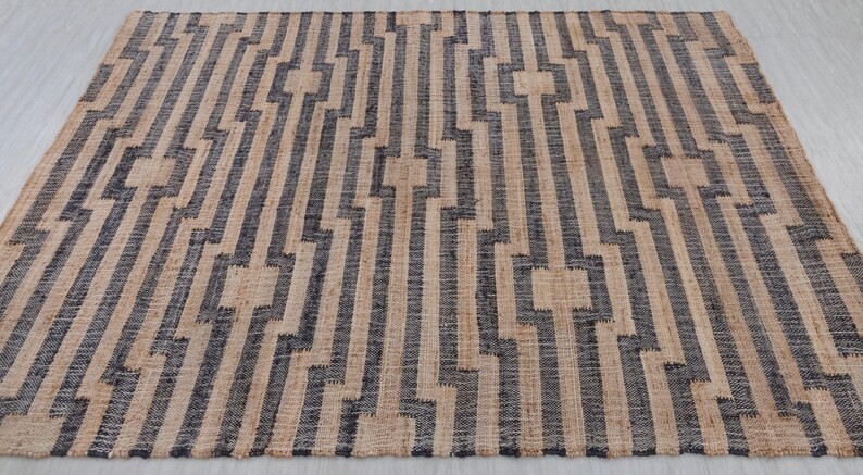 Handmade Checkered Jute Rug, Flatweave Geometric Jute Rug Runner Custom Jute Rug
