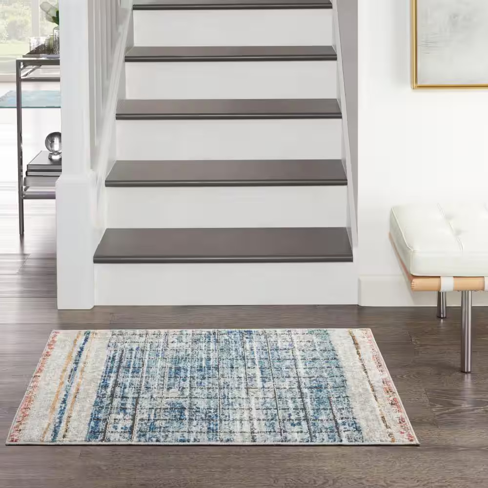 Concerto Blue Doormat 2 Ft. X 4 Ft. Abstract Contemporary Kitchen Area Rug