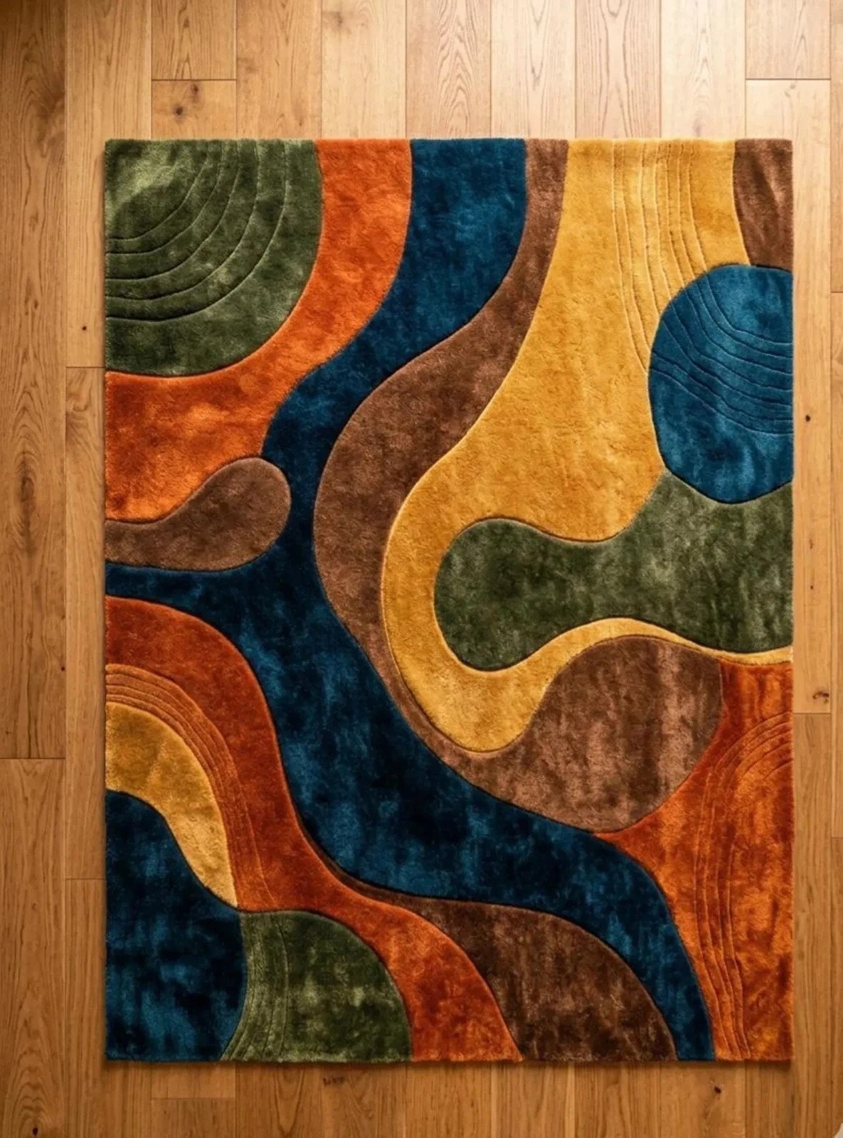 Mid Century Modern Hand-Tufted Retro Earth Tone Decor Rug Large Abstract Rug