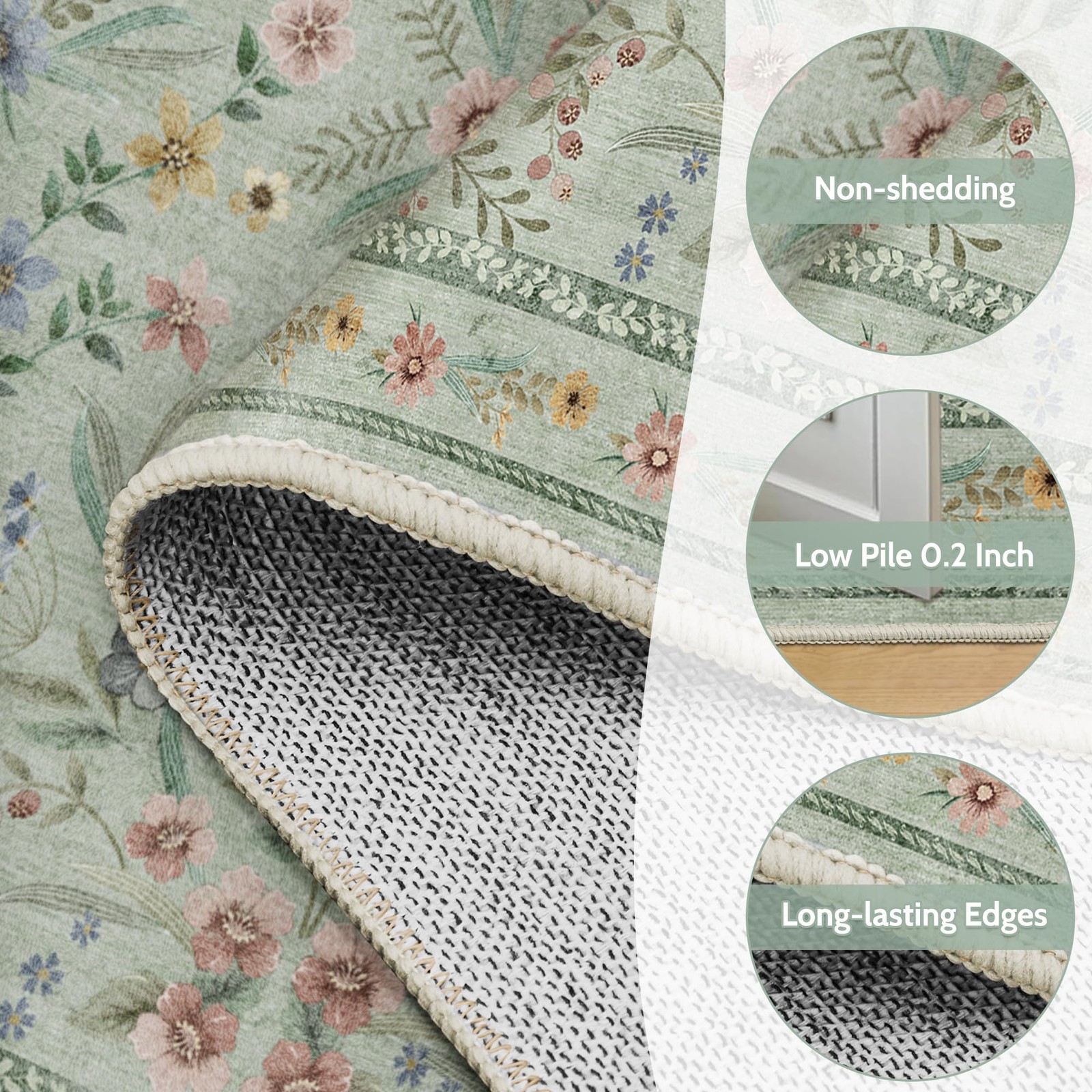 Dadasgk 5×7 Green Floral Botanical Rug Nursery Playroom Kids Room Washable