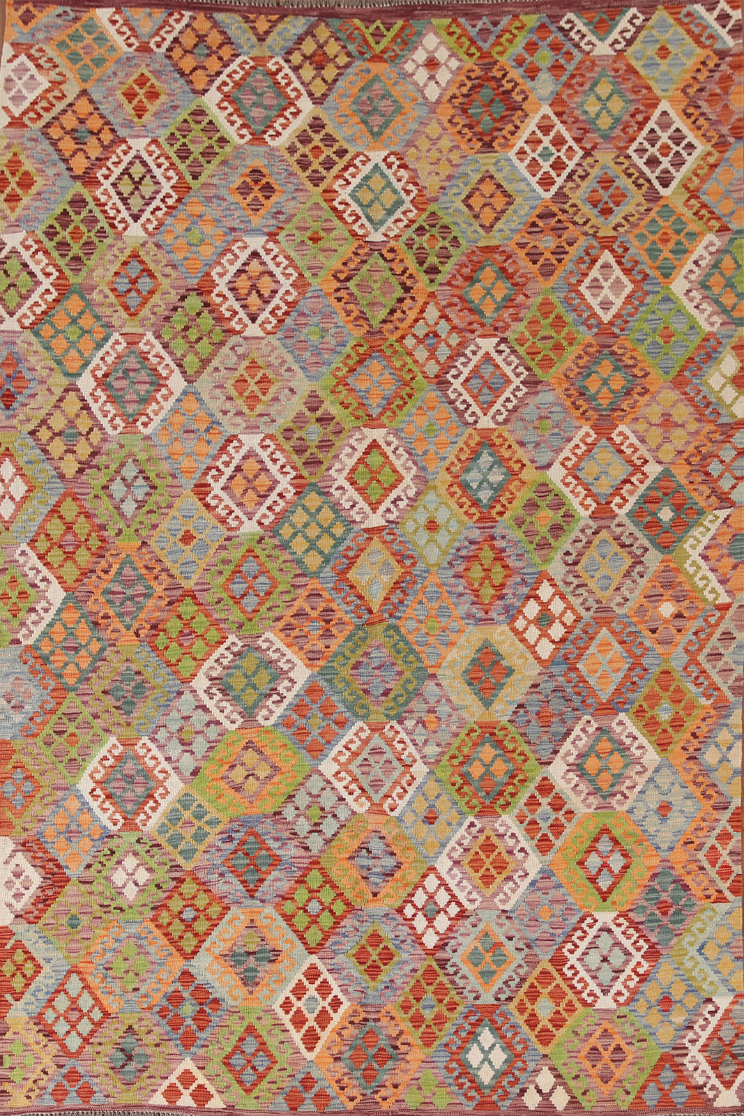 Colorful Kilim Rugs Rectangle Flatweave Pile Wool Kelim Carpets 7×10 ft