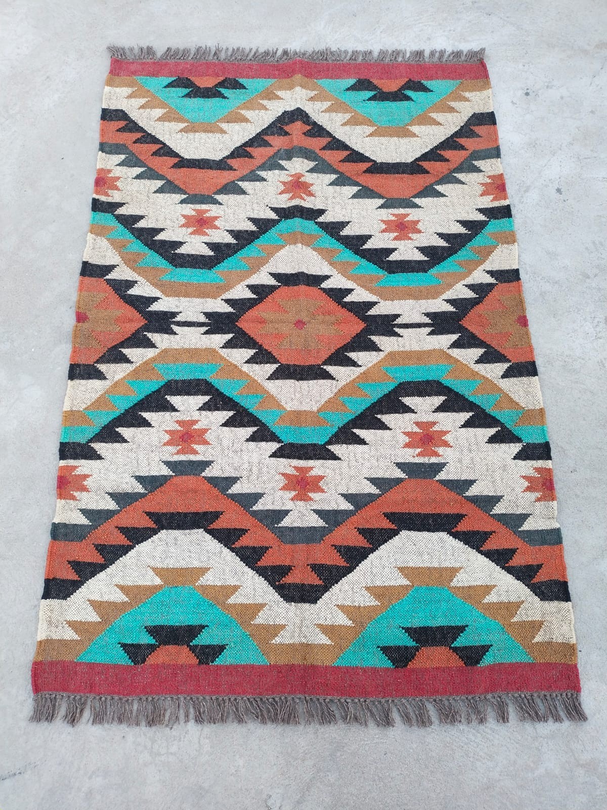 Handwoven Wool Jute Kilim Rug – Boho Area Rug, Rustic Living Room Carpet, Natura