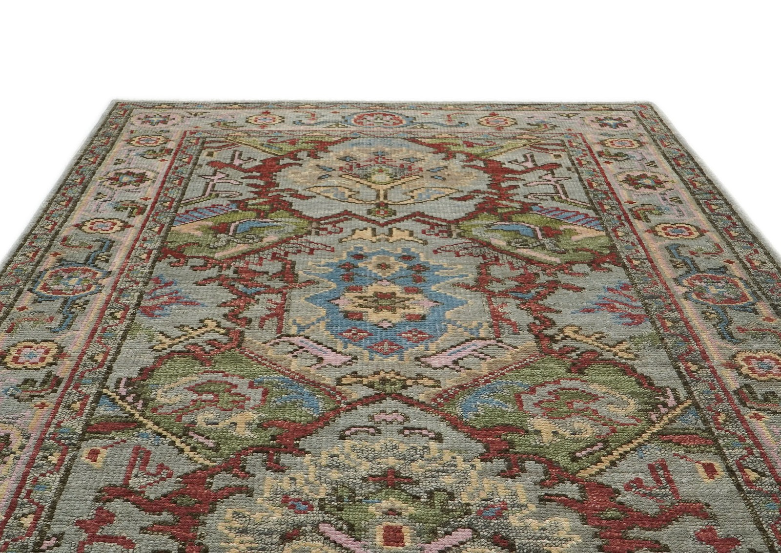 5×8 Hand Knotted Wool Moss, Gray Oushak Arts & Crafts Rug