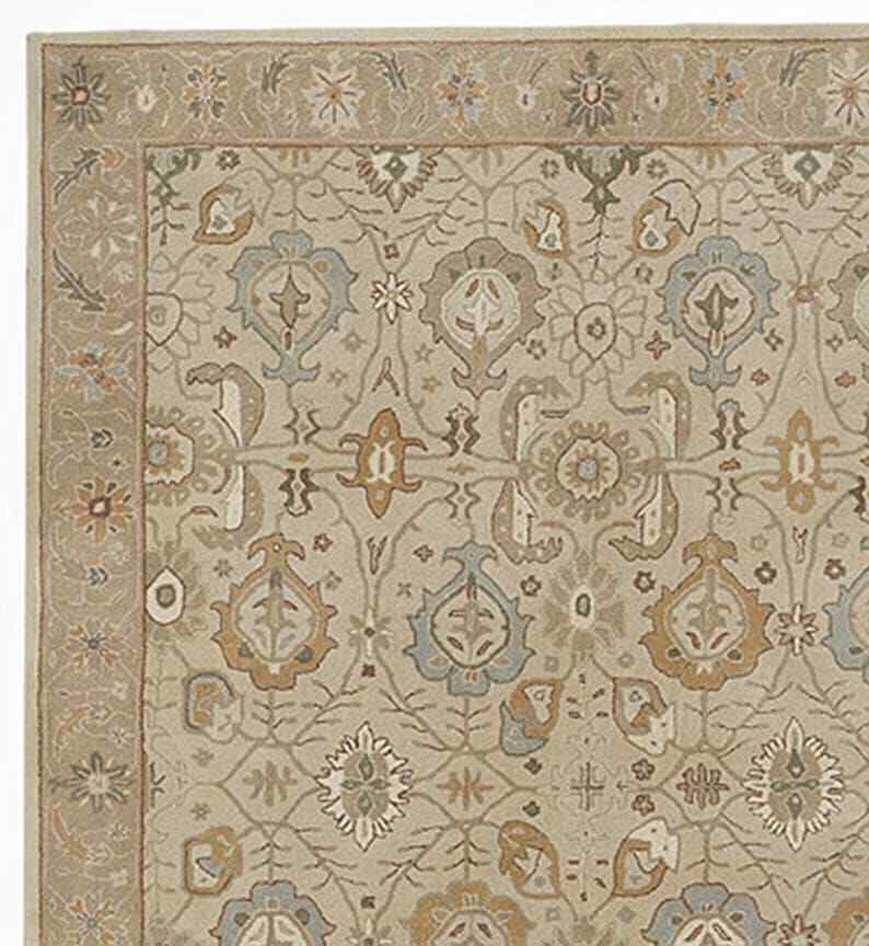 Rug Hand Tufted Traditional Pattern Beige Color Handmade Woolen Area Rug