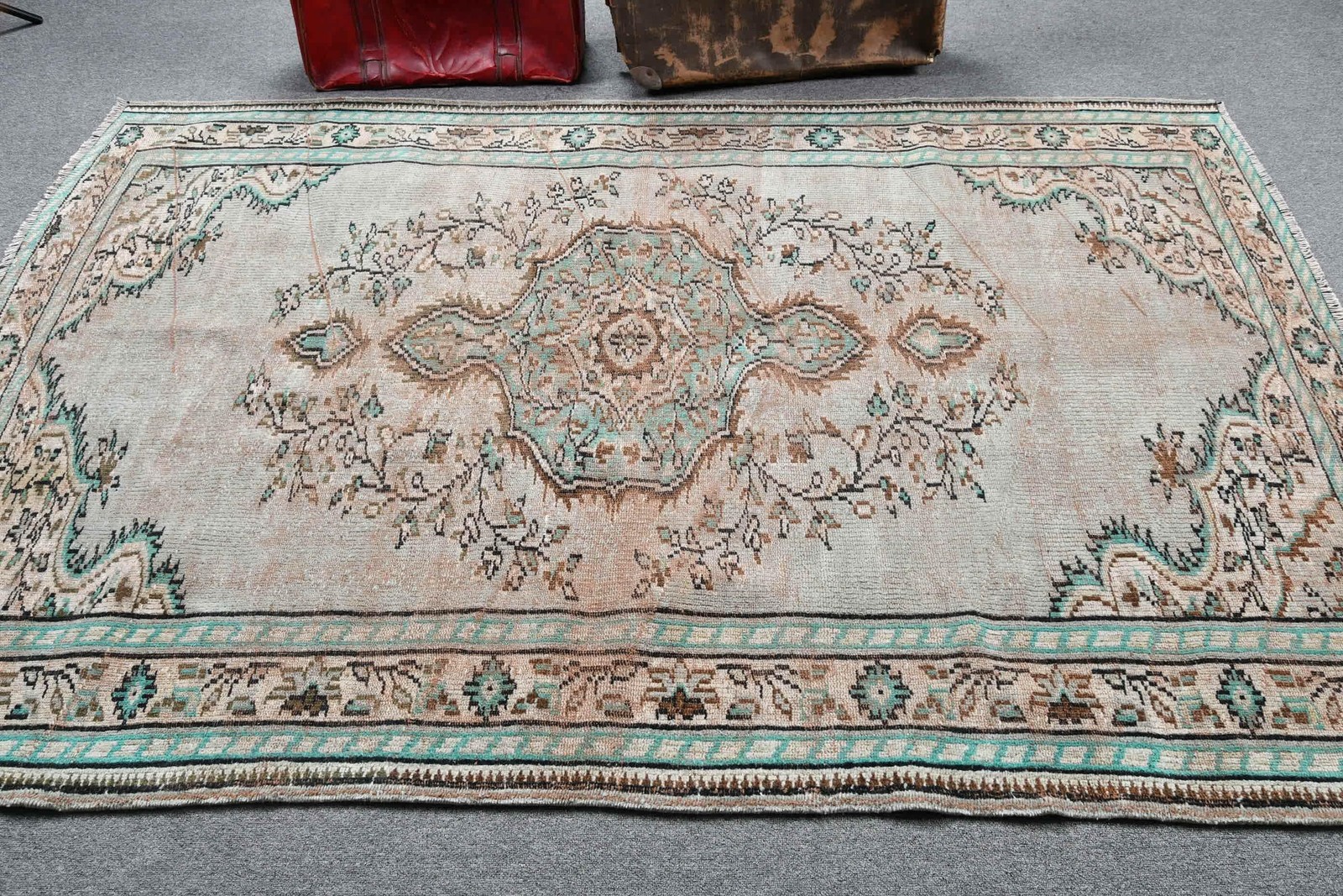 Vintage Turkish Rug 5,4×8,1 ft, Blue Large Moroccan Wool Rug