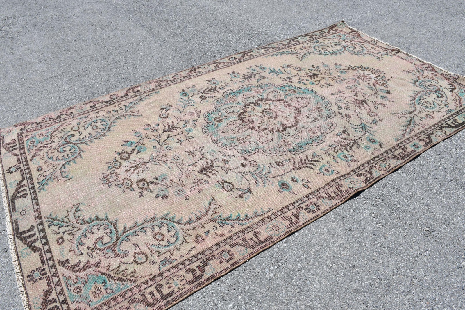 5×9,6 ft Turkish Rug, Vintage Large Rug, Brown Blue Abstract Wool Rug
